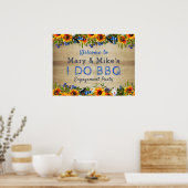 Ich mache GRILLEN Floral Wood Monogram Verlobung W Poster (Küche)