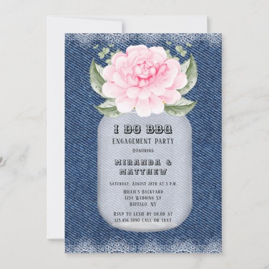 Ich mache GRILLEN Mason Jar Pink Peony Engagement Einladung (Vorderseite)