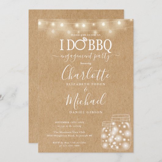 Ich mache GRILLEN Mason Jar String Lights Rustikal Einladung (Vorne/Hinten)