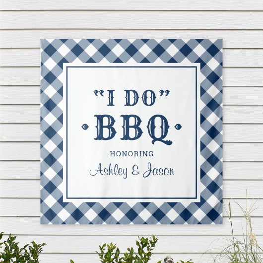 Ich mache GRILLEN Navy Blue Gingham Custom Wedding Wandteppich