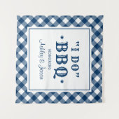 Ich mache GRILLEN Navy Blue Gingham Custom Wedding Wandteppich (Vorderseite (Horizontal))