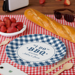 Ich mache GRILLEN Navy Gingham Custom Wedding Mono Pappteller