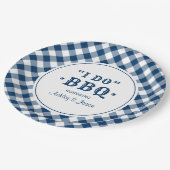 Ich mache GRILLEN Navy Gingham Custom Wedding Mono Pappteller (Schrägansicht)
