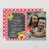 Ich mache GRILLEN Paare Dusche Sonnenblumen Rotes  Einladung (Vorne/Hinten)