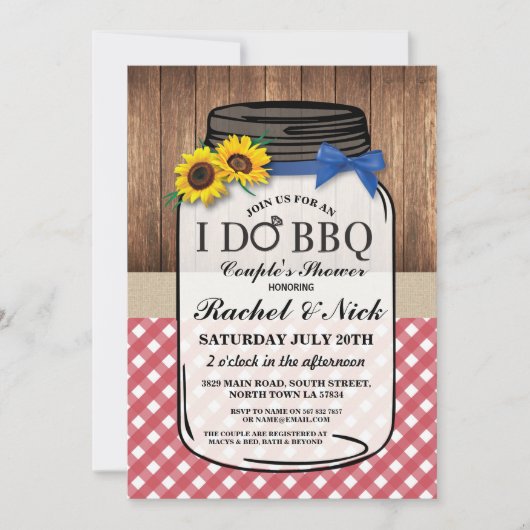 Ich mache GRILLEN Paare Sonnenblumendusche Jar Red Einladung (Vorderseite)