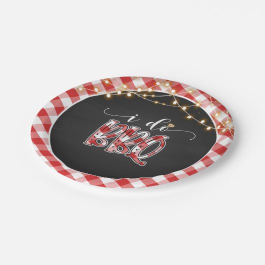 Ich mache GRILLEN Paper Plate - Gingham Pappteller (Schrägansicht)