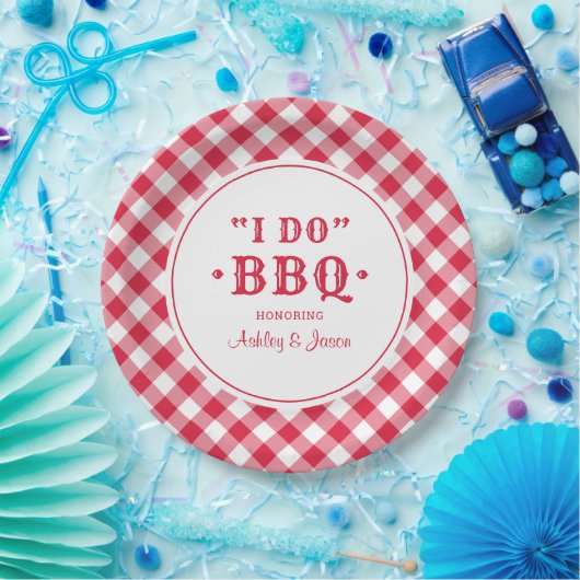 Ich mache GRILLEN Red Gingham Custom Wedding Monog Pappteller (Party)