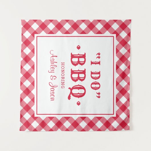 Ich mache GRILLEN Red Gingham Custom Wedding Monog Wandteppich (Vorderseite (Horizontal))