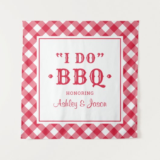 Ich mache GRILLEN Red Gingham Custom Wedding Monog Wandteppich (Vorderseite)