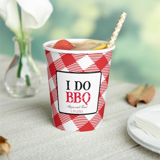 Ich mache GRILLEN Red Gingham Custom Wedding Pappbecher (In Situ)