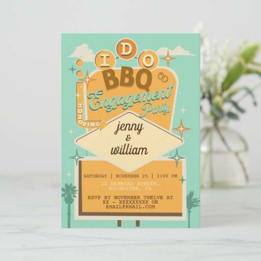 Ich mache GRILLEN Retro Engagement Partei Einladun Save The Date (Stehend Vorderseite)