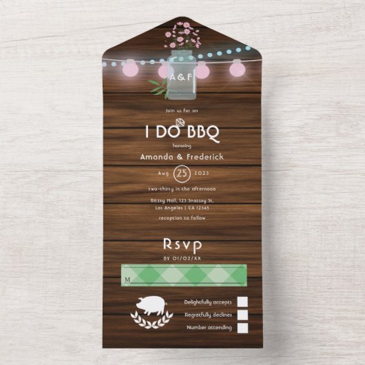 Ich mache GRILLEN Rosa und Blauer Kosmos Rustikale All In One Einladung (Innen Boden)