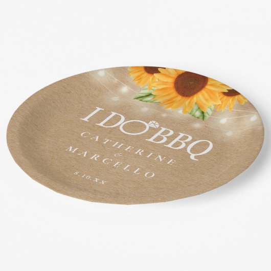 Ich mache GRILLEN Rustic Kraft Sonnenblumen Engage Pappteller (Schrägansicht)