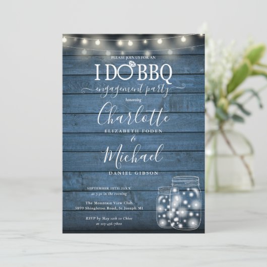 Ich mache GRILLEN Rustic String Lights Mason Jar V Einladung (Stehend Vorderseite)