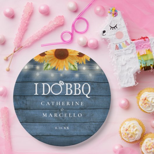 Ich mache GRILLEN Rustic Wood Sunflood Engagement Pappteller (Party)