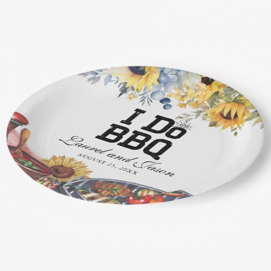 Ich mache GRILLEN Sonnenblume Rustikale Engagement Pappteller (Schrägansicht)