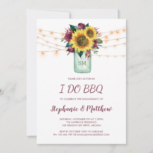Ich mache GRILLEN Sonnenblumen Burgund Rose Licht Einladung (Vorderseite)