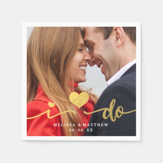 Ich mache Imitats Gold Foto Hochzeitspapier Napkin Serviette (Vorderseite)