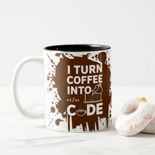 Ich mache Kaffee in Code Zweifarbige Tasse (Mit Donut)