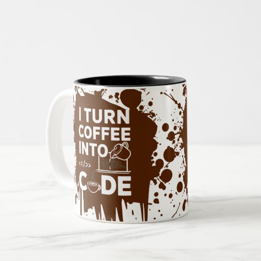 Ich mache Kaffee in Code Zweifarbige Tasse (Vorderseite Links)