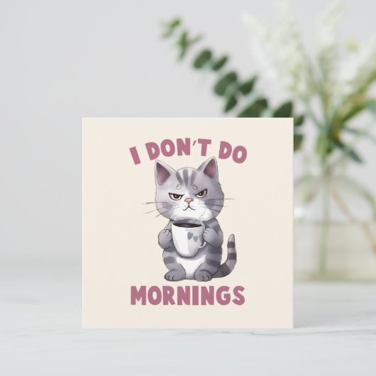 Ich mache keinen Morgen - Graue Katze mit Kaffee (Stehend Vorderseite)