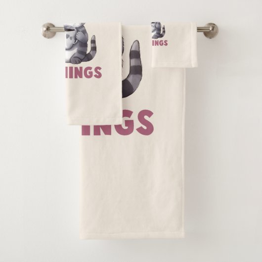 Ich mache keinen Morgen - Graue Katze mit Kaffee Badhandtuch Set (Insitu)