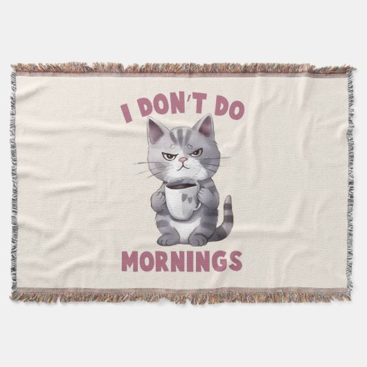 Ich mache keinen Morgen - Graue Katze mit Kaffee Decke (Vorderseite)