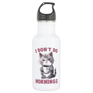 Ich mache keinen Morgen - Graue Katze mit Kaffee Edelstahlflasche