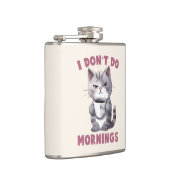 Ich mache keinen Morgen - Graue Katze mit Kaffee Flachmann (Rechts)