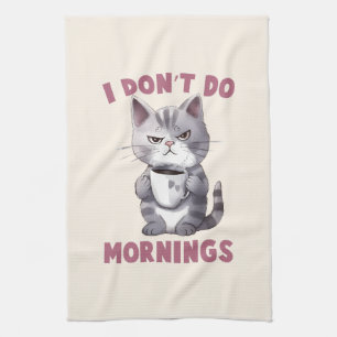 Ich mache keinen Morgen - Graue Katze mit Kaffee Geschirrtuch