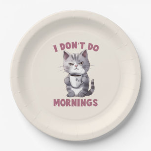 Ich mache keinen Morgen - Graue Katze mit Kaffee Pappteller