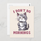 Ich mache keinen Morgen - Graue Katze mit Kaffee Postkarte (Vorne/Hinten)