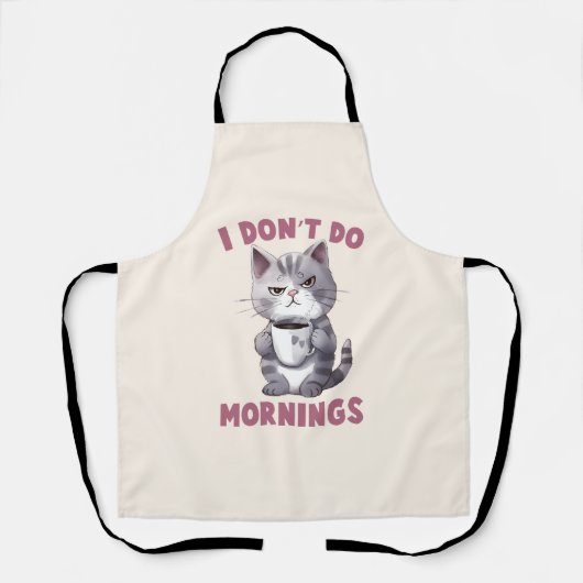 Ich mache keinen Morgen - Graue Katze mit Kaffee Schürze (Vorderseite)