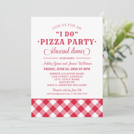 Ich mache Pizza Party Red Wedding Probe Dinner Einladung (Stehend Vorderseite)