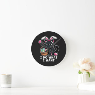 ich mache was ich will Ostern Katze Runde Wanduhr