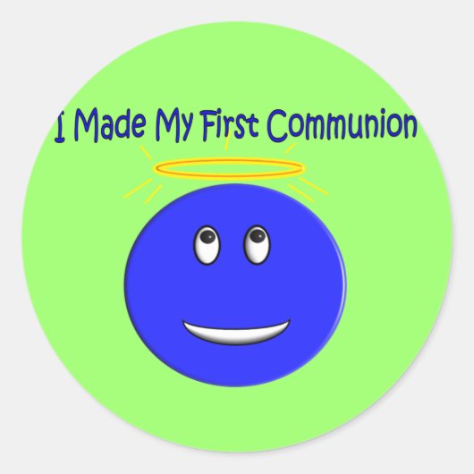 Ich machte meine erste Kommunion blau Runder Aufkleber (Vorderseite)