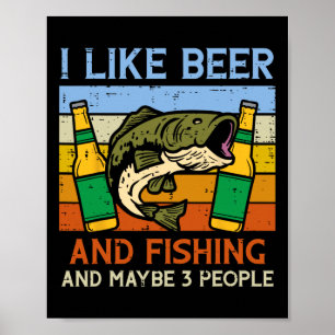 Ich mag Angeln und 3 Personen Retro-Angler Poster