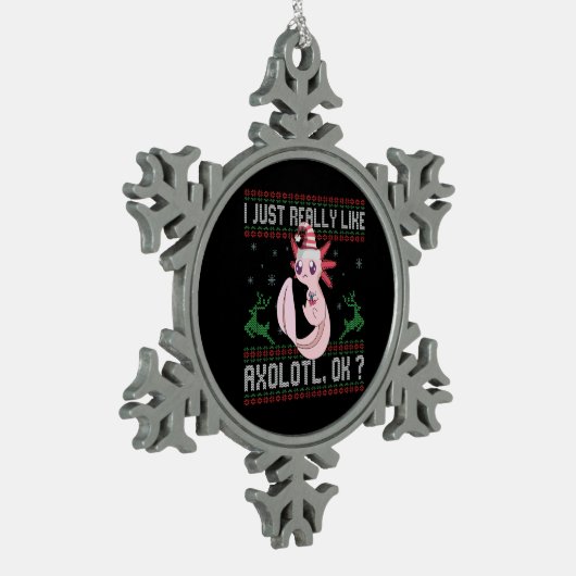 Ich mag Axolotl Ok Funny Weihnachtsgeschenk Schneeflocken Zinn-Ornament (Links)