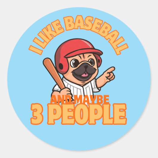 Ich mag Baseball-Puglife Runder Aufkleber (Vorderseite)