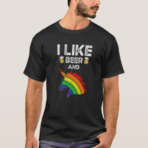 Ich mag Bier und Einhorn Farbige Pferd Regenbogen T-Shirt