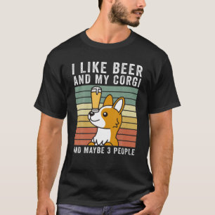 Ich mag Bier und meinen Corgi Retro Vintagen Hund T-Shirt