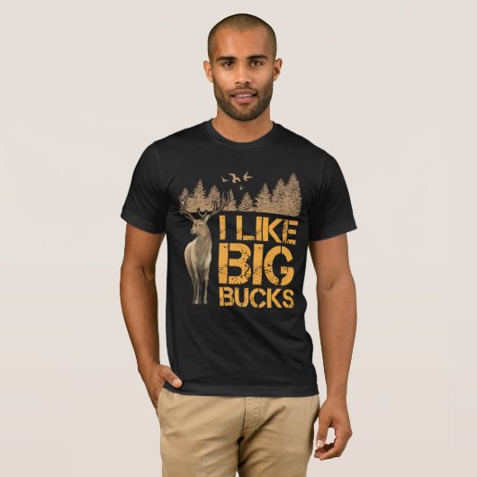 Ich mag Big Bucks Big Antler Jagd Hirsch Jäger T-Shirt (Vorne ganz)