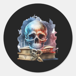Ich mag Bücher und Horror Skull Gothic Runder Aufkleber