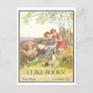 "Ich mag Bücher" Vintage-Bibliotheksplakat Postkarte