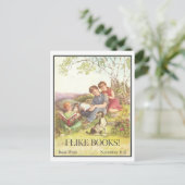 "Ich mag Bücher" Vintages Bibliothekspenster Postkarte (Stehend Vorderseite)