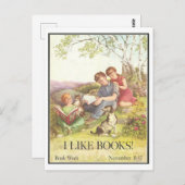 "Ich mag Bücher" Vintages Bibliothekspenster Postkarte (Vorne/Hinten)