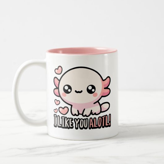 Ich mag dich gerne. Niedlicher Axolotl-Liebe-Puffe Zweifarbige Tasse (Links)