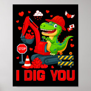 Ich mag dich lustiges Herz Dinosaurier LKW Valenti Poster