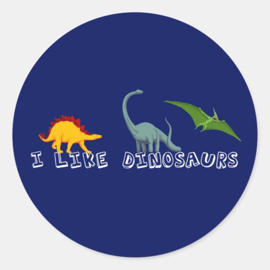 Ich mag Dinosaurier Blue Runder Aufkleber (Vorderseite)
