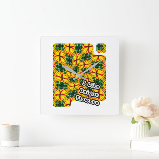 Ich mag einzigartige Blume Quadratische Wanduhr